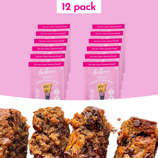 GoNanas Instant Banana Bread Packets, Original Flavor, Individual Portions. Vegan, Gluten Free Healthy Snacks. Oat Flour Banana Bread Mix. Women Owned, US Ingredients, Dairy Free, Nut Free (12 Pack)