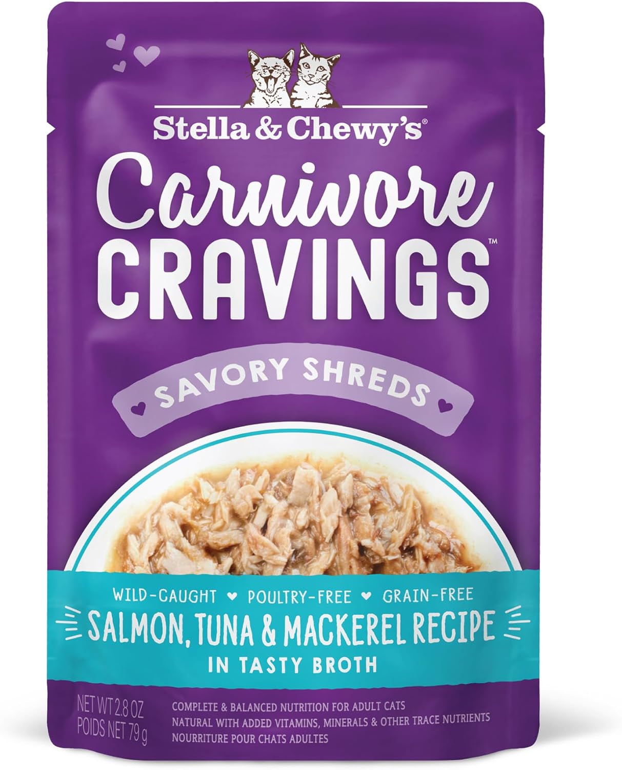 Stella & Chewy'S Carnivore Cravings Wet Cat Food Pouches – Grain Free, Protein Rich Meal, Topper Or Treat – Salmon, Tuna & Mackerel Recipe (2.8 Ounce Pouches, Case Of 24)