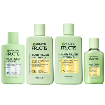 Garnier Fructis Hair Filler Bonding Pre-Shampoo + Strength Repair Shampoo, Conditioner and Serum Set with Vitamin Cg (4 Items), 1 Kit