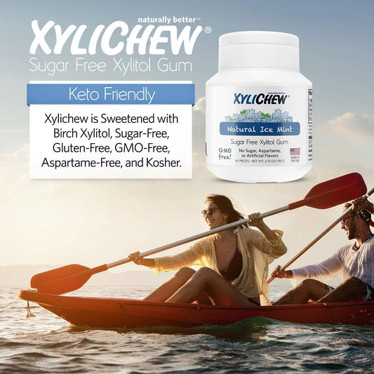 Xylichew 100% Xylitol Chewing Gum - Non Gmo, Non Aspartame, Gluten Free, And Sugar Free Gum - Natural Oral Care, Relieves Bad Breath And Dry Mouth - Ice Mint, 60 Count