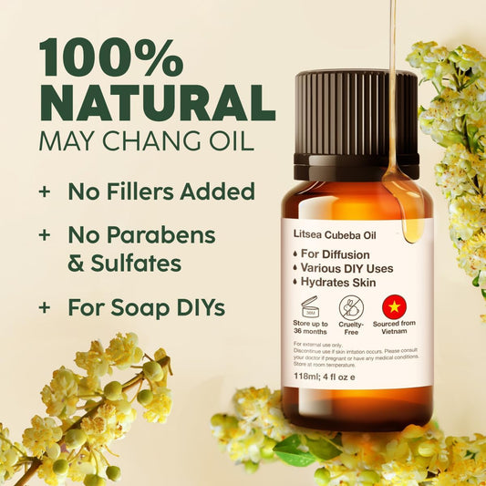 Kukka May Chang Essential Oil For Skin & Difuser - 100% Pure Natural Litsea Cubeba Essential Oil For Aromatherapy Diy & Soap Making Scent - Herbaceous Citrusy & Fresh (0.34 Fl Oz)