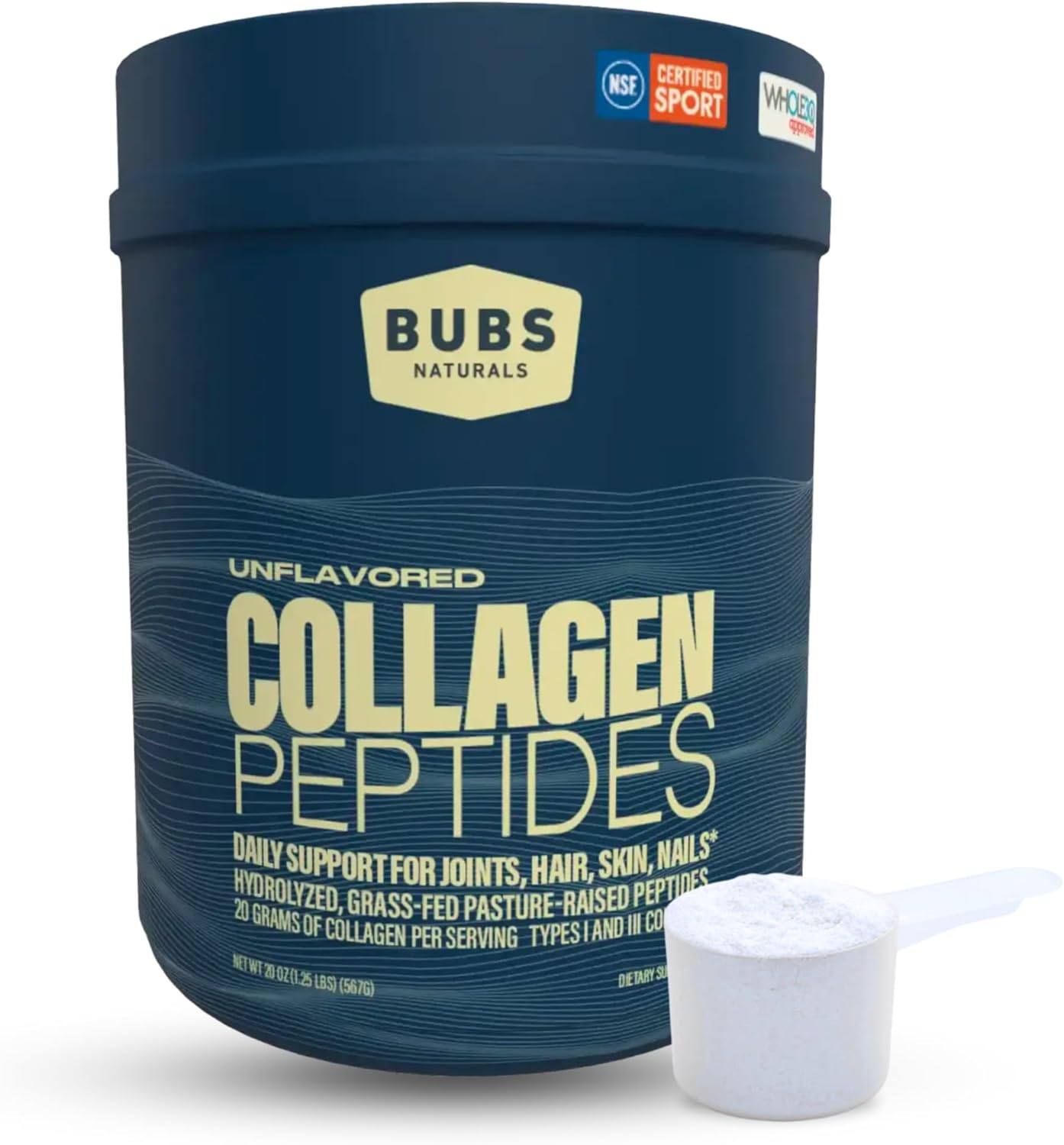 Bubs Naturals Unflavored Collagen Peptides Powder - Best Proteins For Joints & Skin - Pasture Raised Grass Fed - Paleo Keto Friendly, Whole30 Approved, Non-Gmo Dairy & Gluten Free (20Oz) 28 Servings