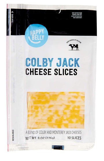 Amazon Brand - Happy Belly Sliced Colby Jack Cheese, 10 Slices, 8 Oz