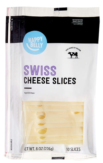 Amazon Brand - Happy Belly Sliced Swiss Cheese, 10 Slices, 8 Oz