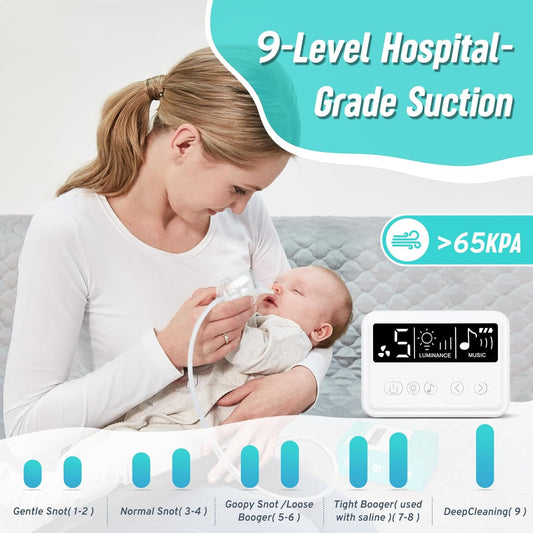 Nasal Aspirator for Baby, Hospital Grade Electric Nose Suction for Baby Toddlers,Automatic Baby Booger Snot Nose Sucker with 9 Levels Suction, Night Light and Nursery Rhyme Soothing Function