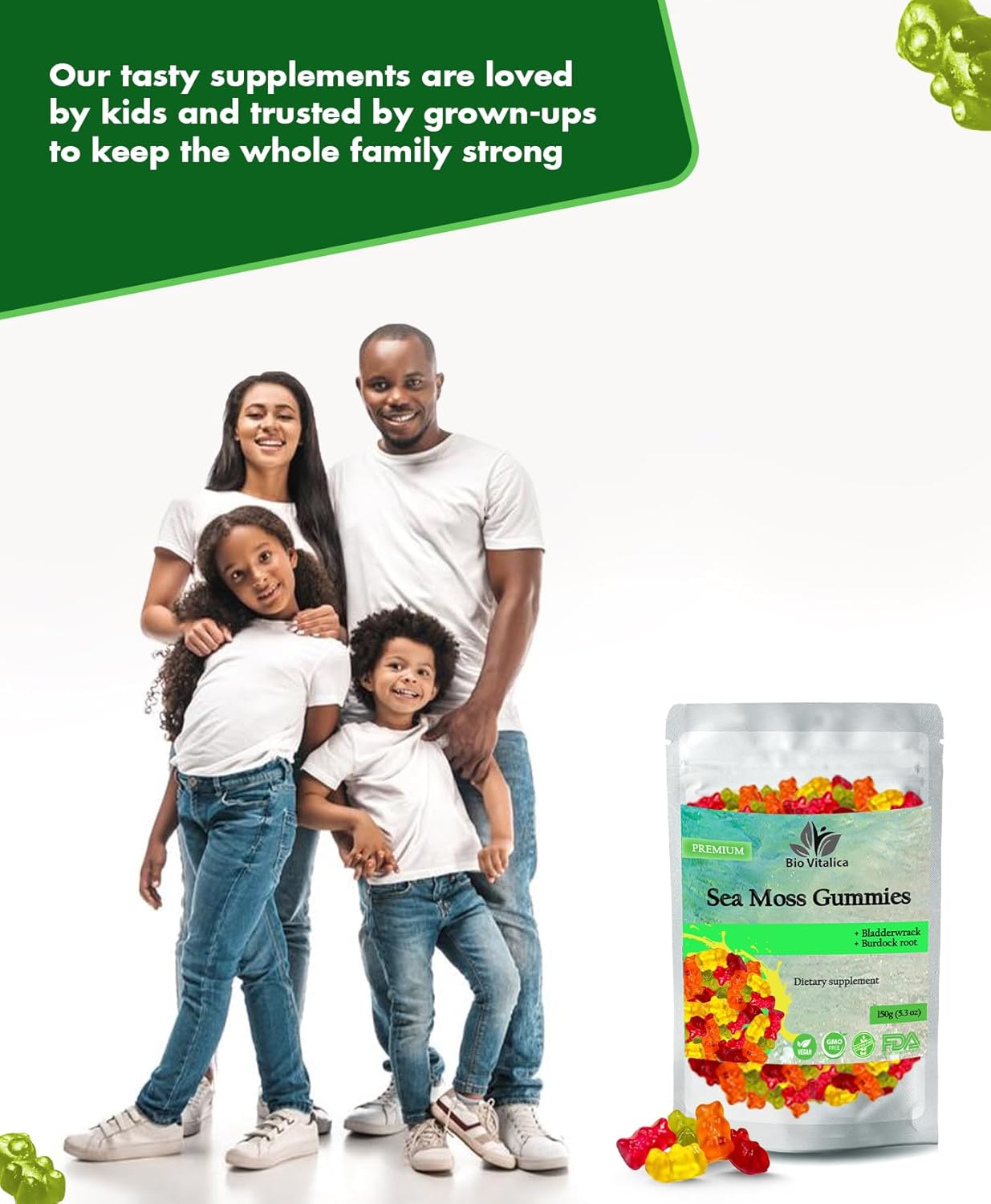 Sea Moss Gummies - Irish Sea Moss Raw Organic, Bladderwrack, Burdock Root. Contains Sea Moss Gel And Powder. Superfoods For Vegan, Keto And Dr Sebi Diet. Immune Boosting (3, Original) : Health & Household