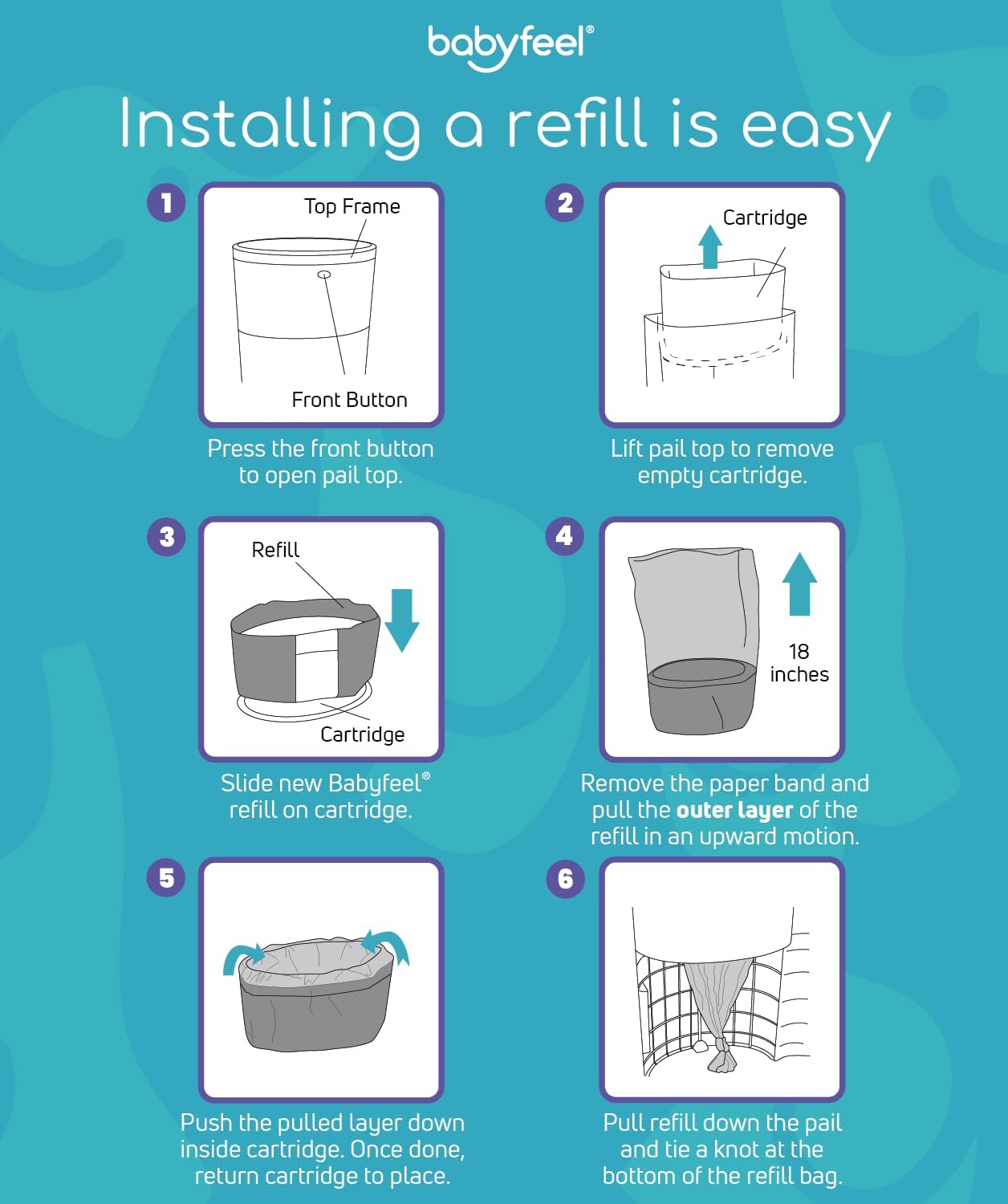 Babyfeel Refills Compatible With Dekor Classic Diaper Pails | 8 Pack | Exclusive 30% Extra Thickness | Diaper Pail Refills With Powerful Odor Elimination | Powder Scent | Holds Up To 3960 Diapers