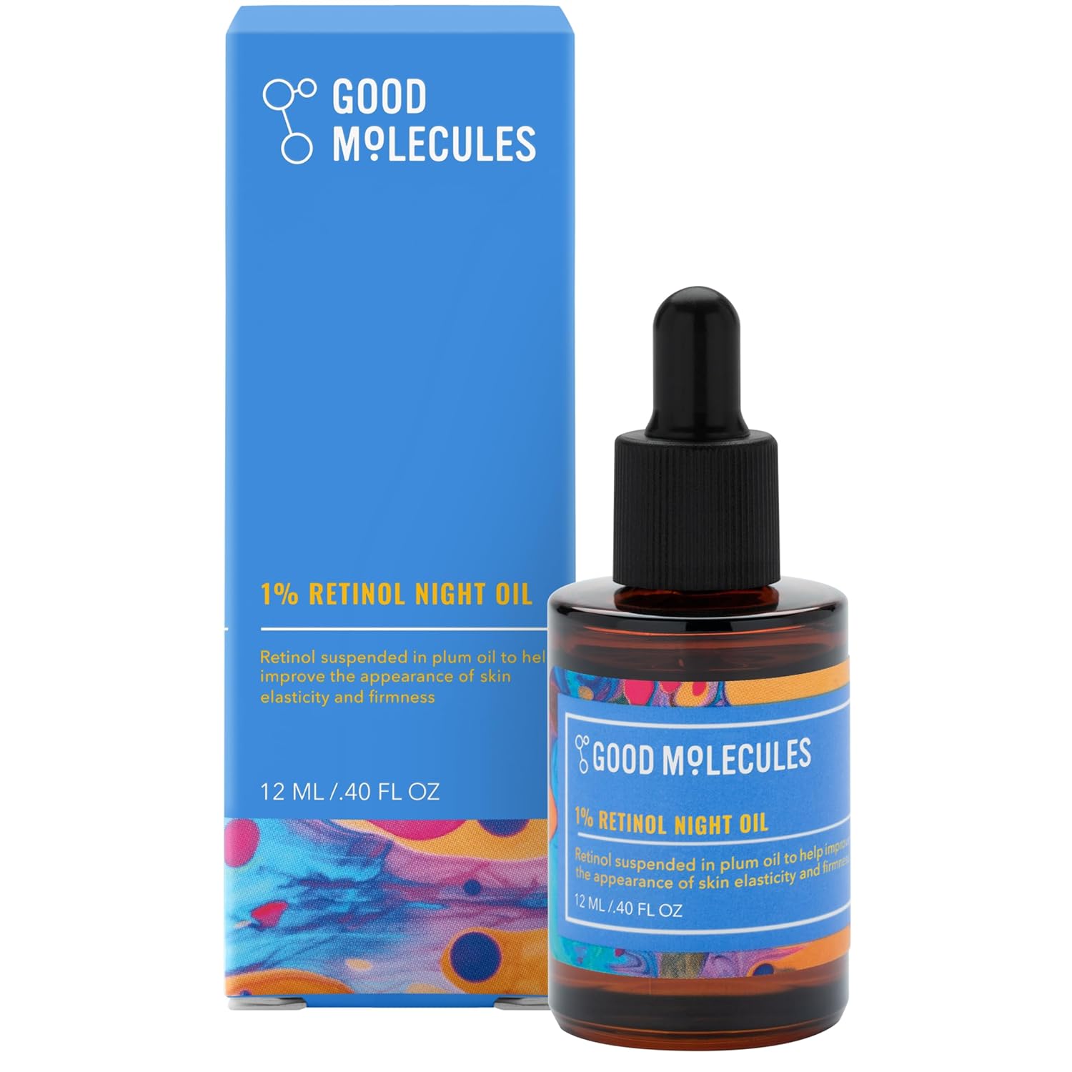 Good Molecules 1% Retinol Night Oil 12Ml/0.40Oz - Facial Oil With Retinol, Plum And Rosehip Seed Oil - Anti-Aging Hydrating Skincare For Face