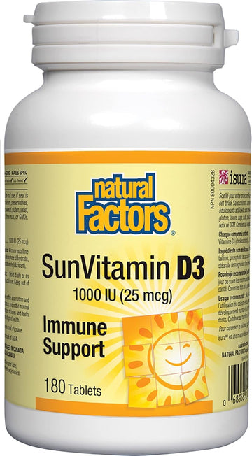 Natural Factors, Vitamin D3 1000 IU (25 mcg), Supports Strong Bones, Muscles and Immune Function, 180 Tablets