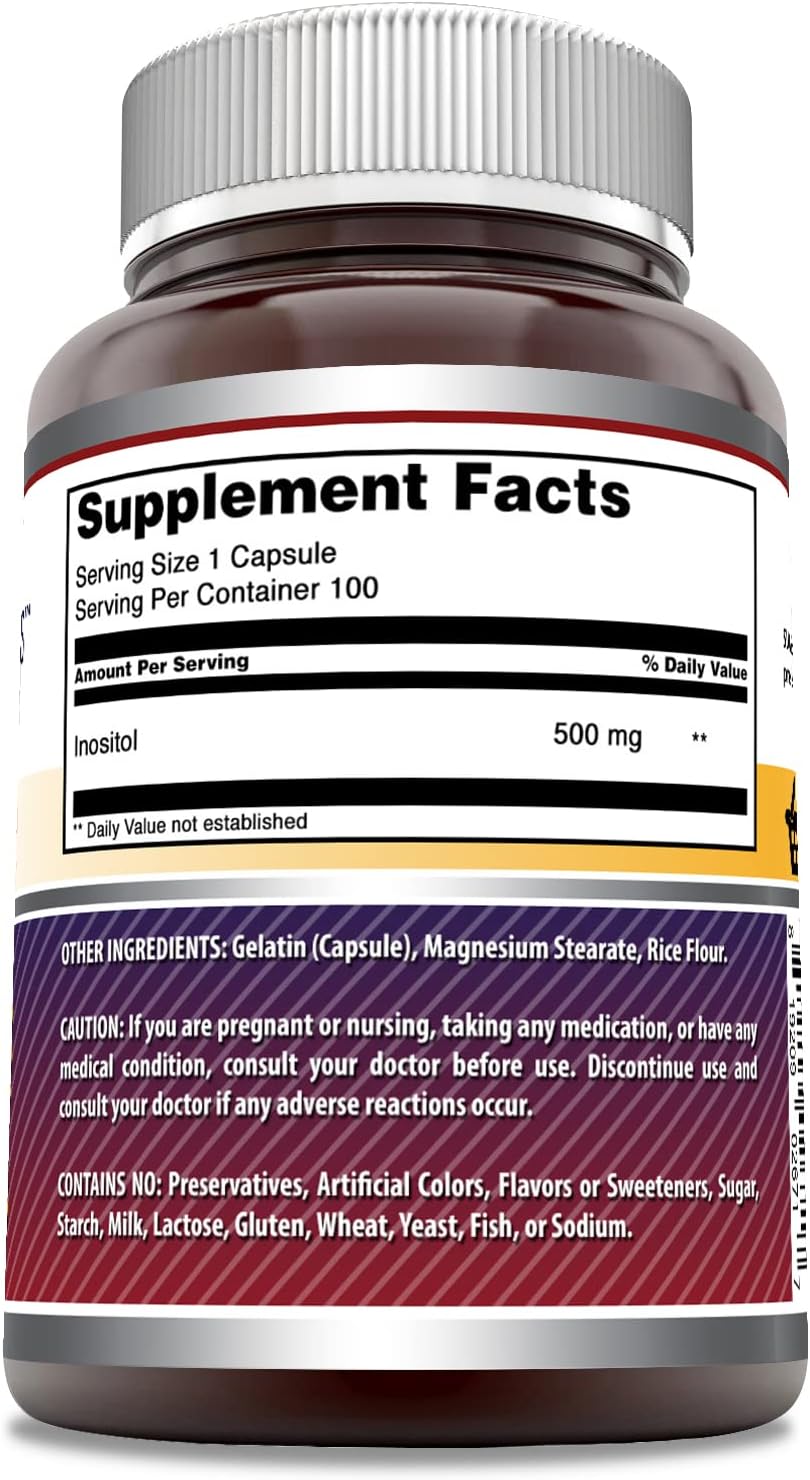 Amazing Formulas Inositol 500 mg 100 Capsules Supplement | Non-GMO | Gluten Free | Made in USA