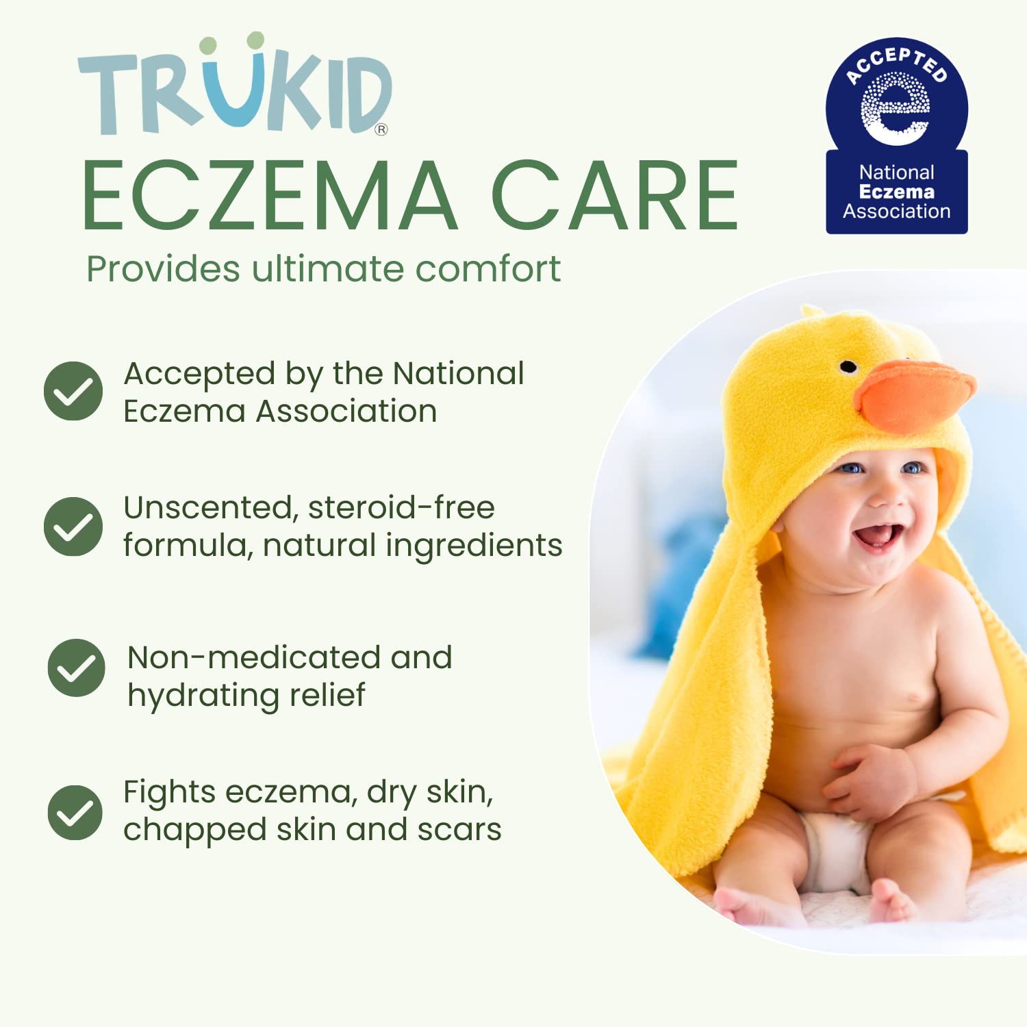 TruKid Soothing Skin Eczema Cream for Babies & Children, NEA-Accepted for Eczema, Safe for Sensitive Skin, All Natural Ingredients, Unscented, Hydrates & Moisturizes Irritated & Itchy Skin, 3.4oz : Baby