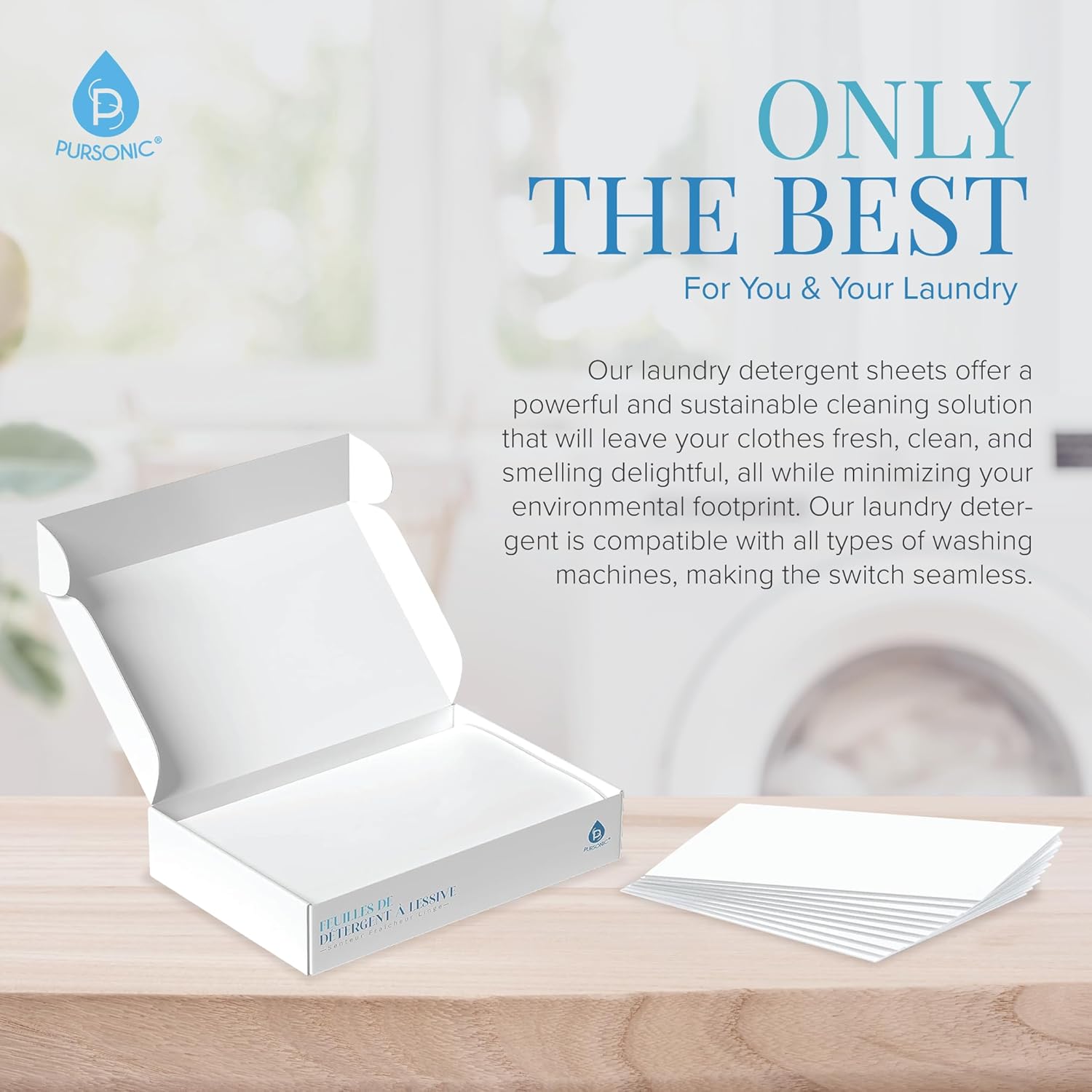 Pursonic Eco Laundry Detergent Sheets - 100 Sheet (200 Loads) Natural Zero Plastic Laundry Sheets With Powerful Cleaning Power - Travel Essentials, Quick-Dissolving & Mess-Free (Fresh Linen) : Health & Household
