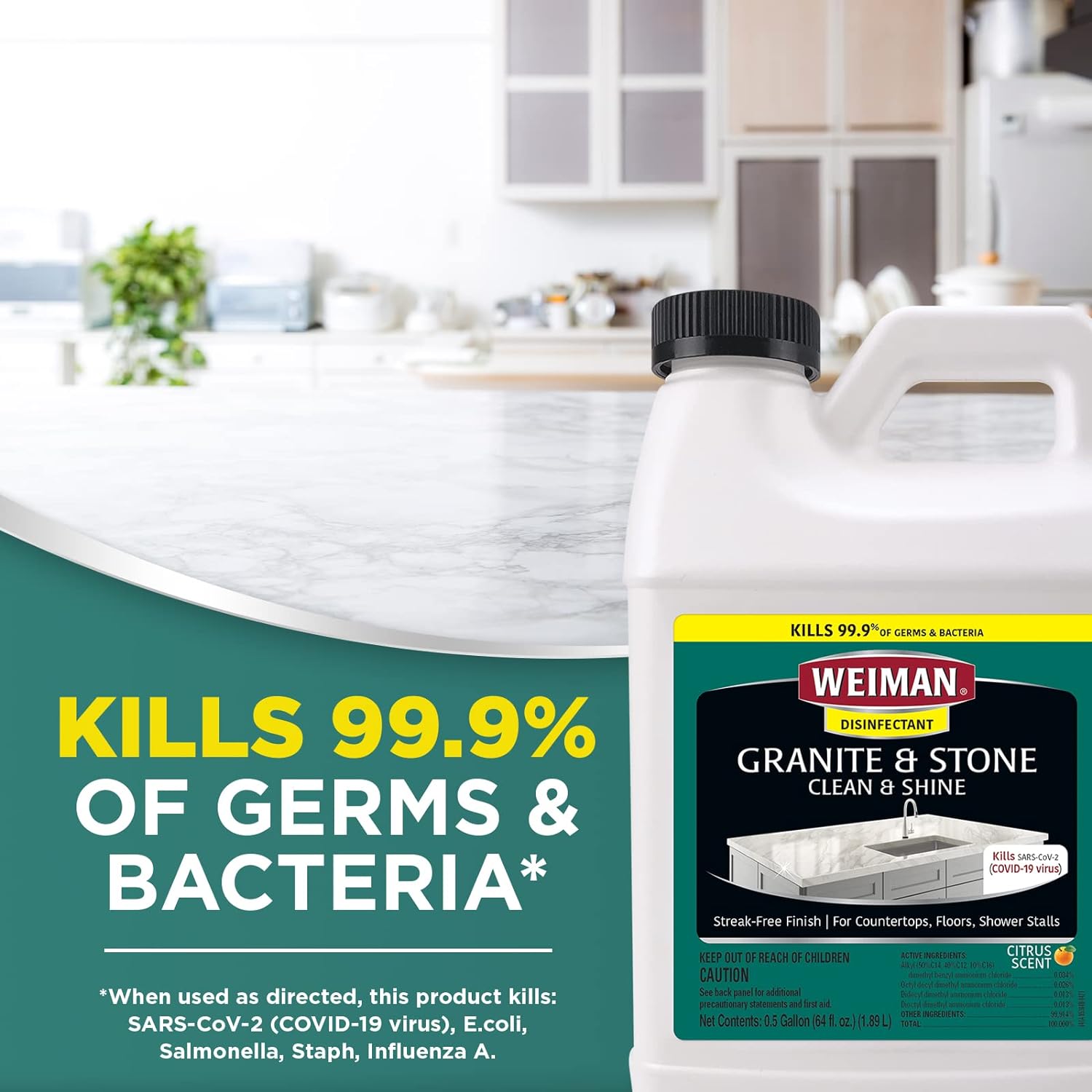 Weiman Disinfecting Granite Cleaner and Polish - 64 Ounce (2 Pack) Safely Cleans and Shines Granite Marble Quartz Quartzite Slate Limestone Corian Laminate Tile Countertop : Health & Household