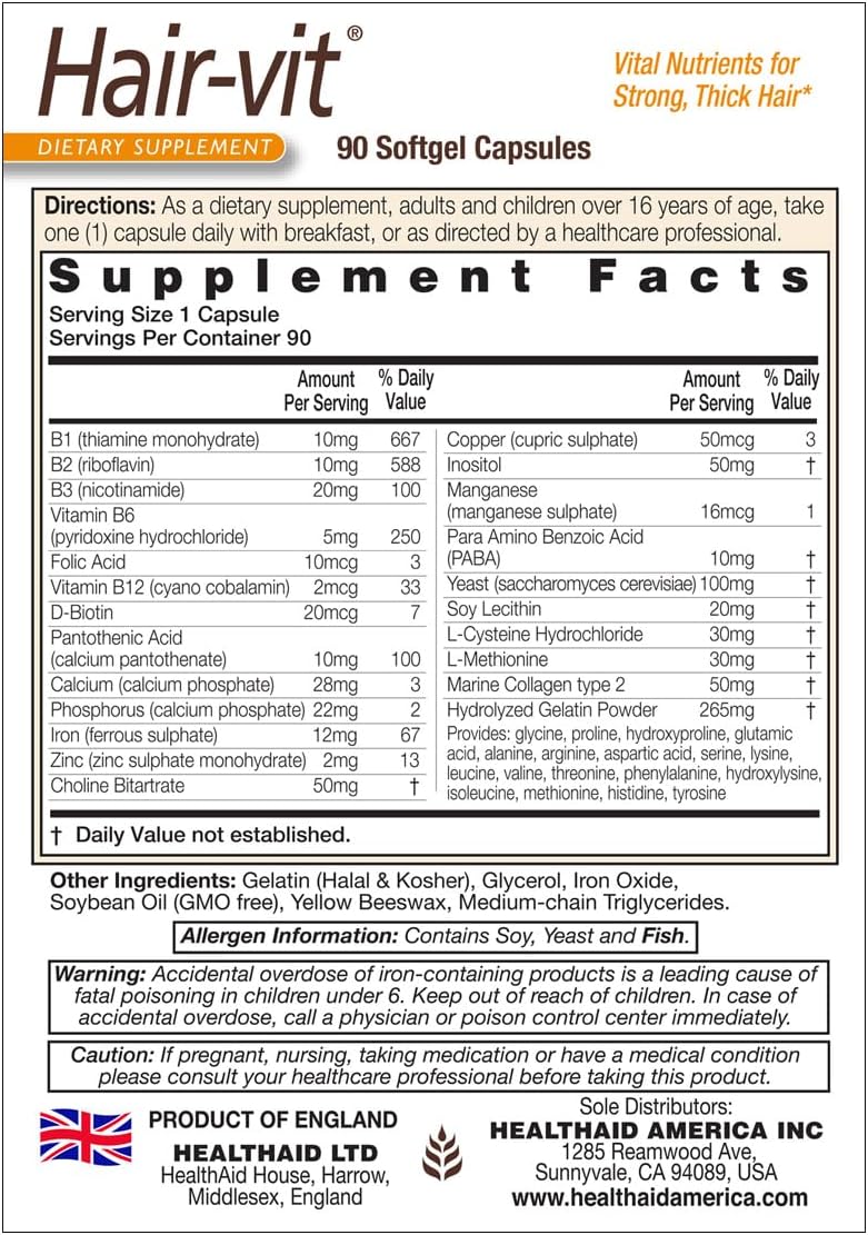 HealthAid Hair Vitamins for Hair Growth with Essential Vitamins and Minerals, 90 Capsules, Pack of 1 : Amazon.co.uk: Health & Personal Care