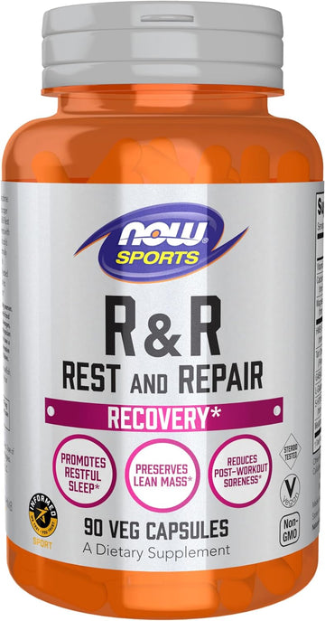 Now Foods Sports Nutrition, R&R Rest And Repair, Recovery*, Promotes Restful Sleep*, Preserves Lean Mass, Reduces Post-Workout Soreness*, Vegan, Ngmo, 90 Veg Capsules