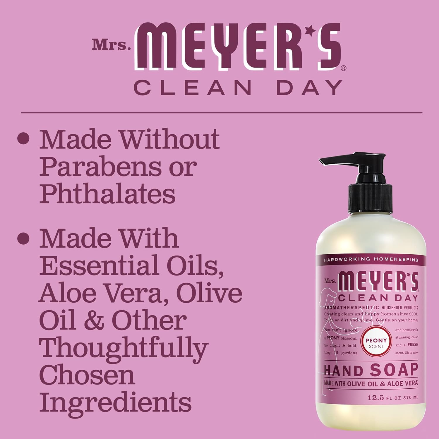 MRS. MEYER'S CLEAN DAY Hand Soap, Made with Essential Oils, Biodegradable Formula, Peony, 12.5 fl. oz - Pack of 3 : Beauty & Personal Care