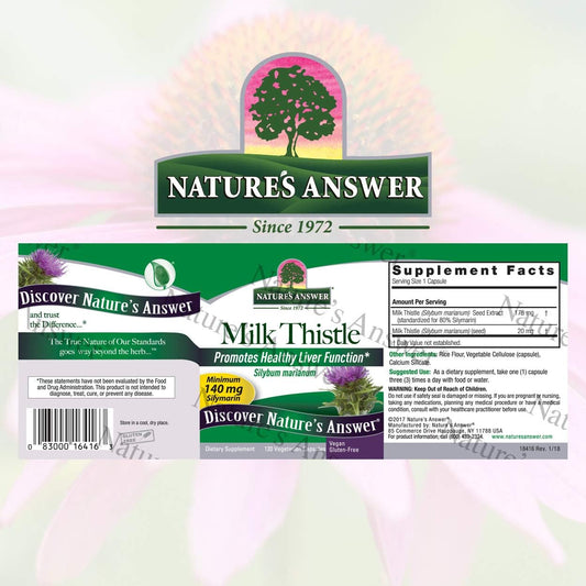Nature's Answer Milk Thistle Silybum Marianum Maximum Strength 120 Capsules Silymarin Essential Natural Ingredients Supports Healthy Liver Function Indulgence Indigestion and Upset Stomach