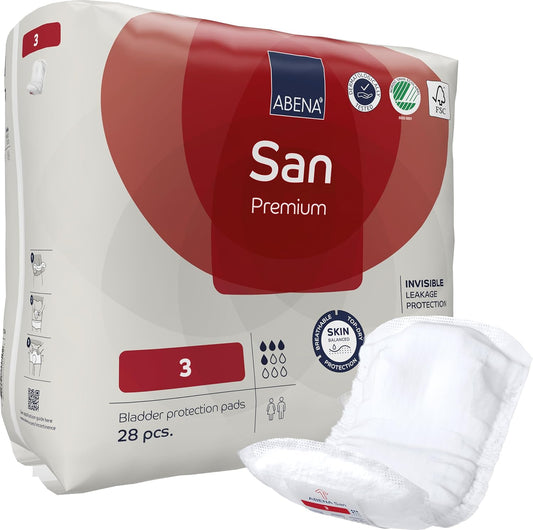 Abena San 3 Incontinence Pads Women and Men | 500ml Absorbency | 28 Pack | Fast Absorbing Incontinence Products, Discreet & Effective Shaped Incontinence Pads for Men and Women