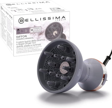 Bellissima Imetec Diffon Ceramic & Argan Oil Difusor De Aire Caliente Para Cabello Rizado, Tecnología Cerámica Y Aceite De Argán, 2 Niveles De Aire/Temperatura, Secado Suave, 700 W, Color Gris
