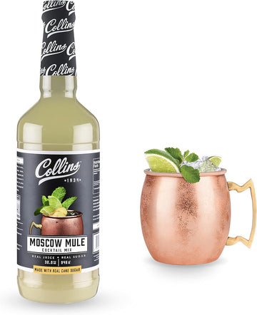 Collins Moscow Mule Mix, Made With Lime Juice and Real Sugar With Natural Flavors, Classic Cocktail Recipe Ingredient, Bartender Mixer, Drinking Gifts, Home Cocktail bar, 32 fl oz