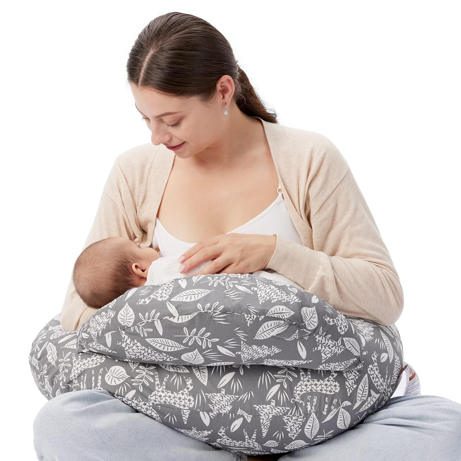 Momcozy Original Nursing Pillow, Ergonomic Breastfeeding Pillows With Security Fence For Baby, Adjustable Waist Strap And Removable Cotton Cover, Gazelle