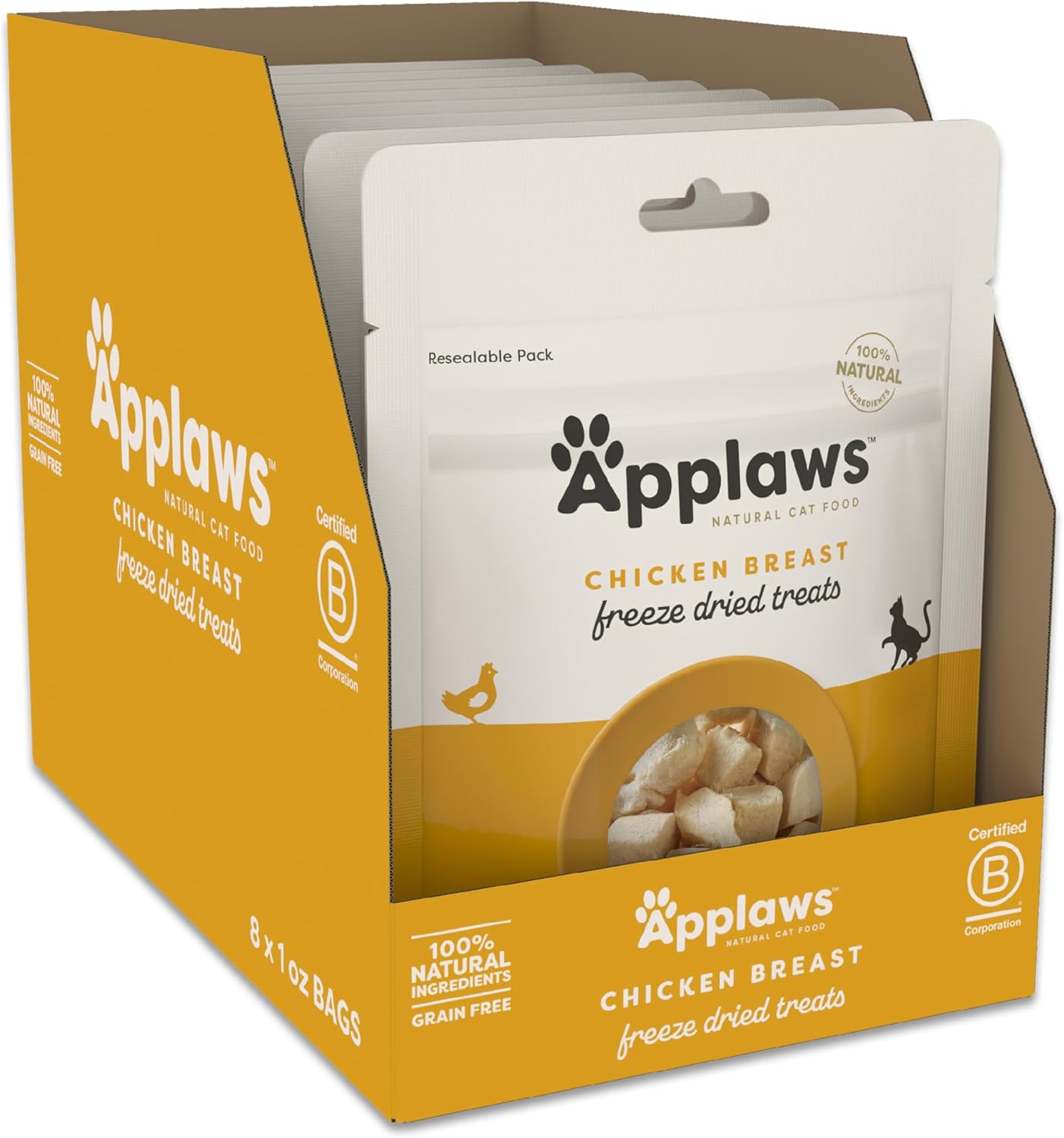 Applaws Natural Freeze-Dried Cat Treats, 100% Protein, Grain-Free & Nutritious, Single-Ingredient Chicken (8 X 1.0Oz Bag)