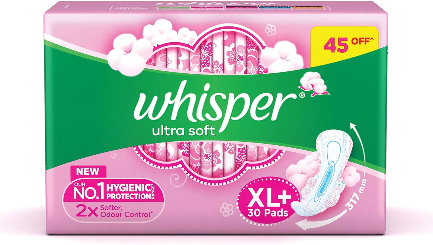 Whisper Ultra Soft Sanitary Pads - 30 Pieces (XL Plus)