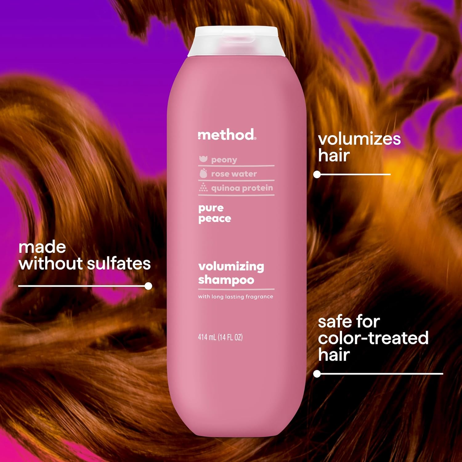 Method Volumizing Shampoo, Pure Peace with Rose, Peony, and Pink Sea Salt Scent Notes, Paraben and Sulfate Free, 14 oz (Pack of 1) : Beauty & Personal Care