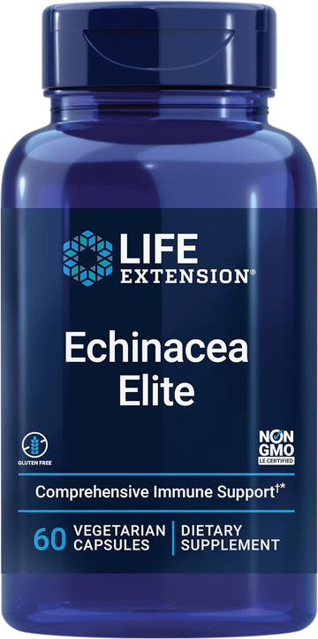 Life Extension Echinacea Elite, Echinacea Herb For Immune Support, Dual-Extracts, Standardized Formula, Gluten-Free, Non-Gmo, Vegetarian, 60 Capsules