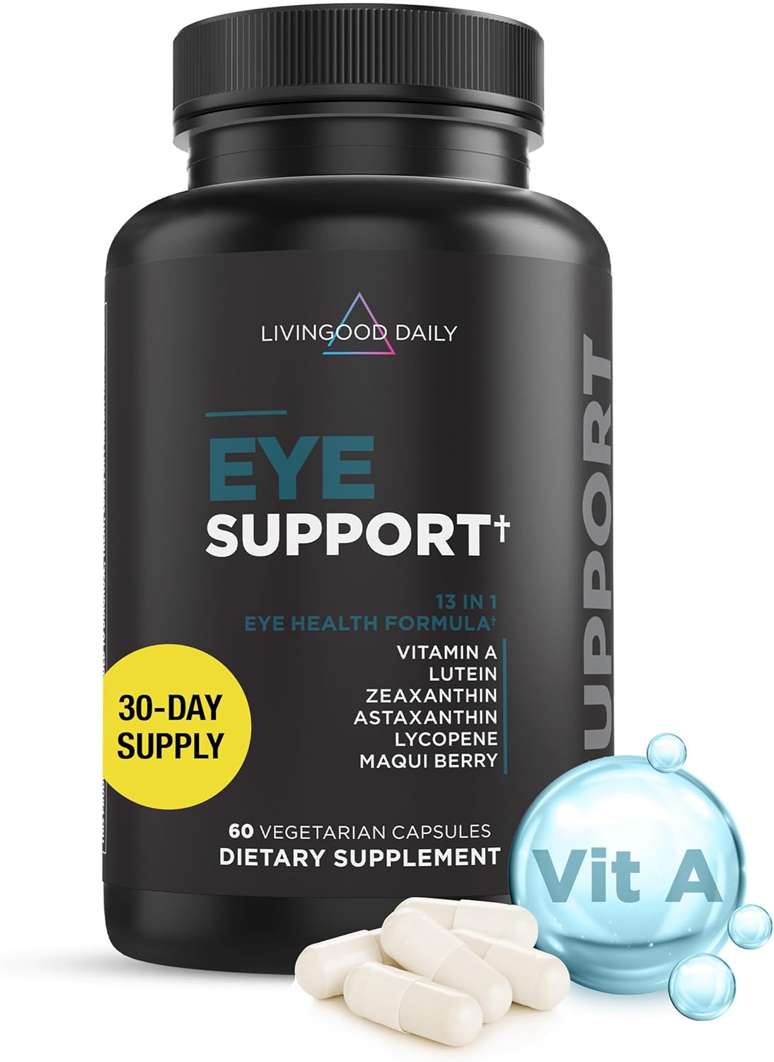 Livingood Daily Lutein & Zeaxanthin Supplements, Eye Support (60 Vegetarian Capsules) - Eye Vitamins with Astaxanthin, Vitamin A, Maqui Berry & Lycopene Support Eye Health - Eye Supplements for Adults