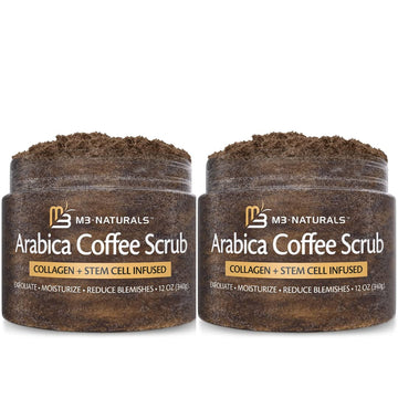 Arabica Coffee Scrub Face Foot & Body Exfoliator Infused with Collagen and Stem Cell Natural Exfoliating Salt Body Scrub for Toning Skin Cellulite Skin Care Body by M3 Naturals 2 Pack
