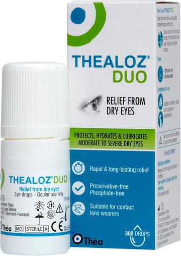 Thealoz Duo Eye Drops - Rapid & Long-Lasting Relief For Dry, Tired & Sore Eyes | Gentle, Preservative-Free Formula | Suitable For Contact Lens Wearers | 10 Ml (300 Drops)