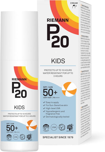 Riemann P20 Sun Cream/Lotion For Kids (+1 Yr) Spf50+. All Day Long, Once A Day, Hydrating, Absorbs Fast, Long Lasting, 5*Uva & Uvb, Protects Up To 10Hrs, Water Resistant Up To 3Hrs, No Octocrylene