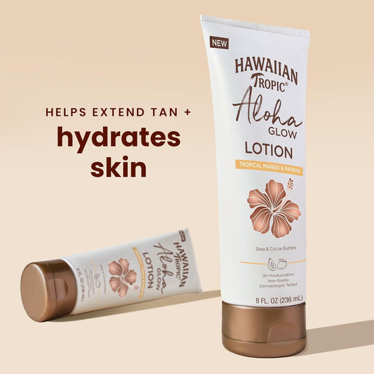 Hawaiian Tropic Aloha Glow Lotion, 8Oz | Tan Extender Lotion, After Sun Tan Extender, After Sun Care With Shea Butter & Cocoa Butter, Hawaiian Tropic Body Moisturizer, Body Cream For Women, 8 Fl Oz