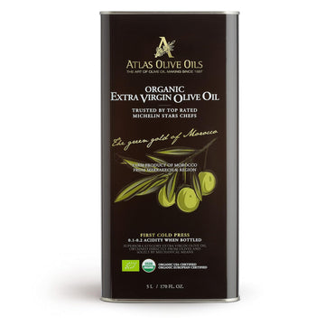 A Atlas Olive Oils Bulk Organic Cold Pressed Moroccan Extra Virgin Olive Oil, Polyphenol Rich, Newly Harvested Unprocessed From One Single Family Farm Cold Press Ext. Virgin 170 Fl Oz (Pack Of 1)