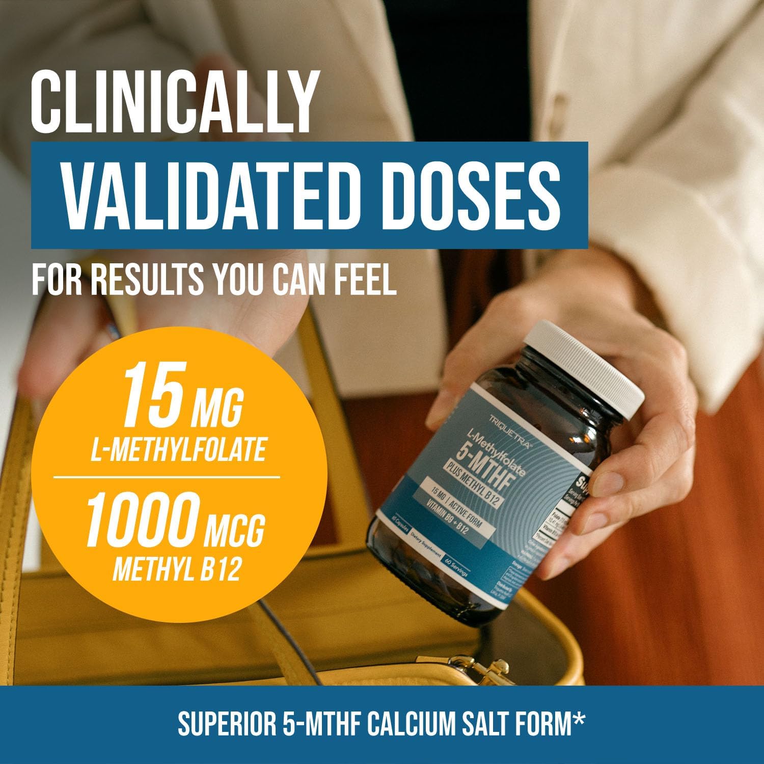 L Methyl Folate 15Mg Plus Methyl B12 Cofactor - Professional Strength, Active 5-Mthf Form - Supports Mood, Methylation, Cognition – Bioactive Forms Of Vitamin B9 & B12 (60 Capsules)