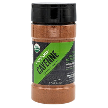 FreshJax Organic Cayenne Pepper Powder (4.7 oz Bottle) Non GMO, Gluten Free, Keto, Paleo, No Preservatives Cayenne Pepper Organic Seasoning | Handcrafted in Jacksonville, Florida