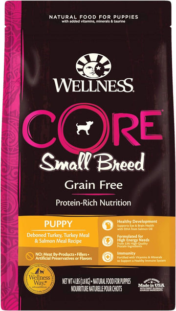 Wellness Natural Pet Food CORE Grain-Free High-Protein Small Breed Dry Dog Food, Natural Ingredients, Made in USA with Real Meat (Puppy, Turkey, 4-Pound Bag)