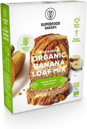 Superfood Bakery - Organic Rise & Shine Banana Loaf Mix: Organic, Gluten Free, Dairy Free, Vegan Friendly And Deliciously All-Natural Banana Loaf Baking Mix (250G, Makes 1 Loaf) Pack Of 1