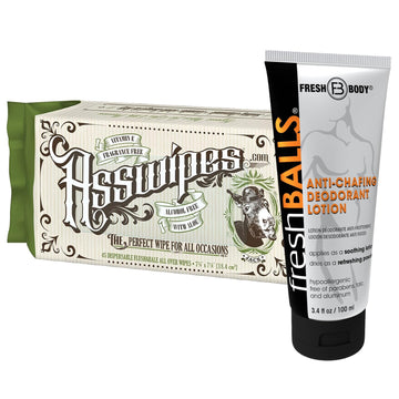 FRESH BALLS and ASSWIPES The Ultimate Fresh Pack for Men! Flushable Cleaning Hygiene Wipes with Aloe and Vitamin E - The all over Hygiene Wipe! Alcohol, Paraben, and Fragrance FREE for Sensitive Skin