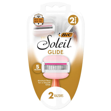 BIC Soleil Glide Disposable Razors for Women, 5 Blades With Shea Butter Moisture Strip For a Smooth Glide, 2 Piece Razor Set