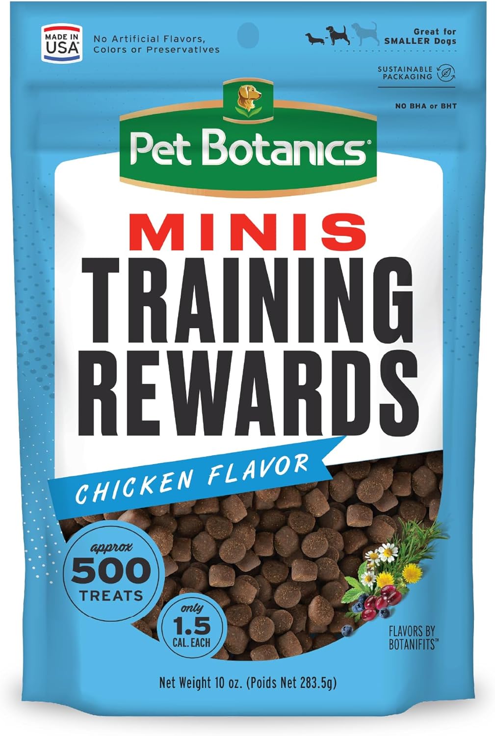 Pet Botanics 10 Oz. Pouch Training Reward Mini Soft & Chewy, Chicken Flavor, With 500 Treats Per Bag, The Choice Of Top Trainers