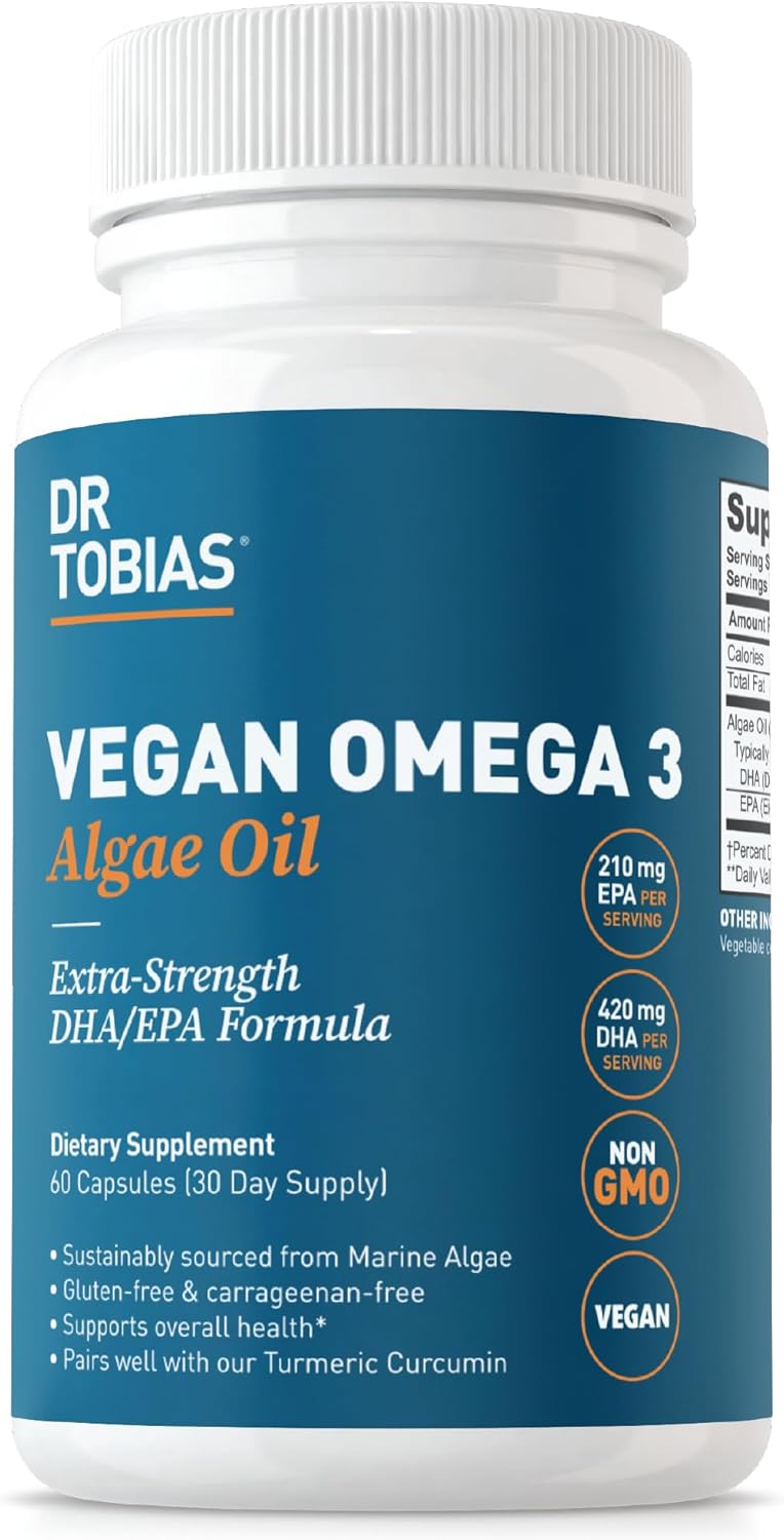 Dr. Tobias Vegan Omega 3 Supplement - 1400Mg Algae Oil, 420Mg Dha, And 210Mg Epa Per Serving - Non-Gmo, Gluten-Free, Carrageenan-Free - 60 Capsules, 30 Servings
