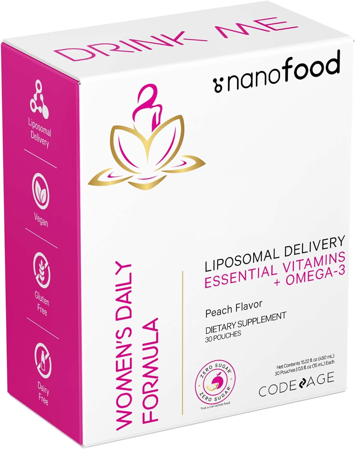 Codeage Liposomal Women's Daily Vitamins Liquid Pouch Formula, Vegan Omega-3 Liquid Multivitamin Supplement, Biotin, Vitamins A, B, C, D, E, Riboflavin, Berry, Sugar-Free, Non-GMO, 30 Pouches : Health & Household