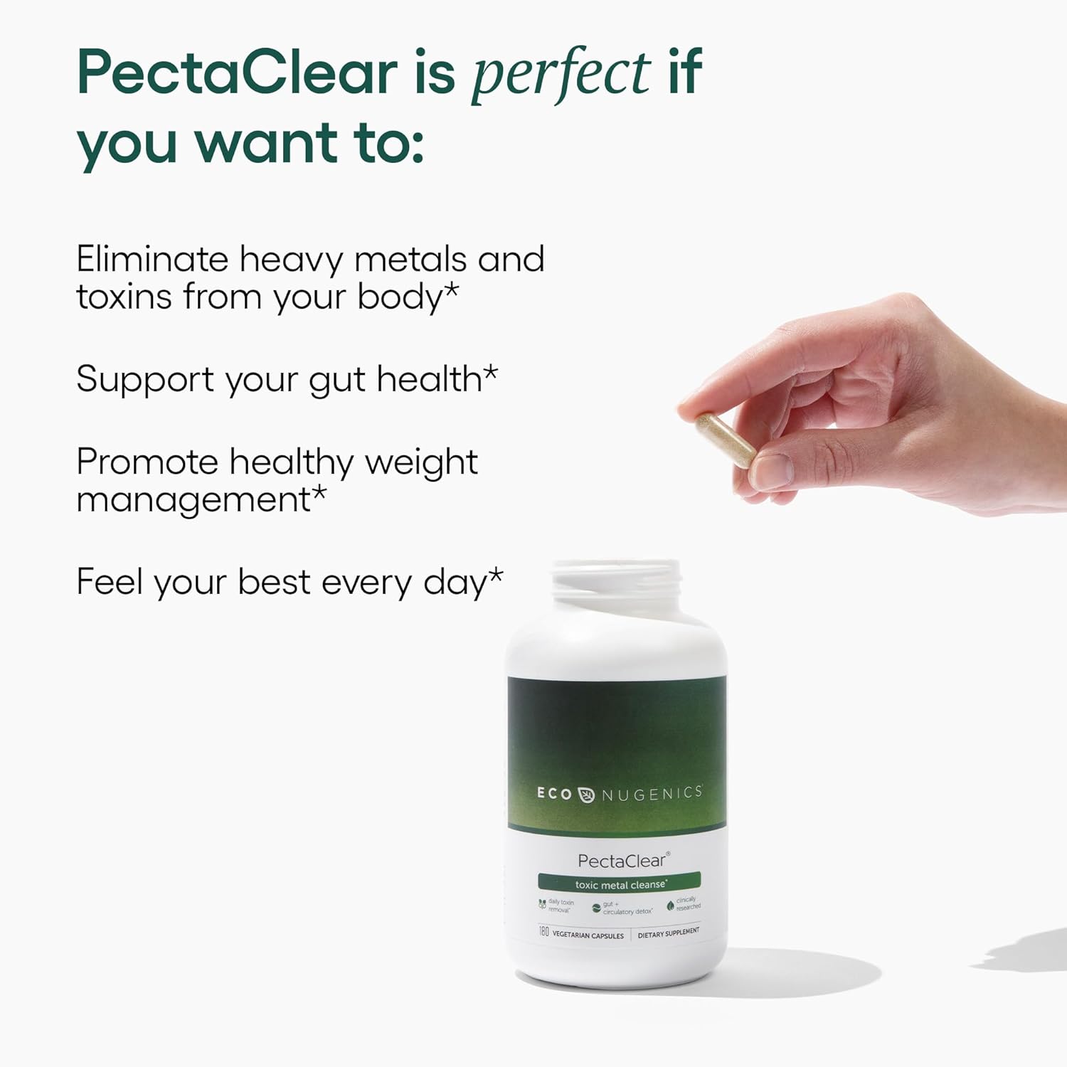 Econugenics Pectaclear Detox Supplement For Toxic Metal Cleanse – Naturally & Safely Eliminates Toxins For Gut, Liver & Kidney Detox & Repair – Helps With Energy, Weight, Hormone Balance – 60 Capsules