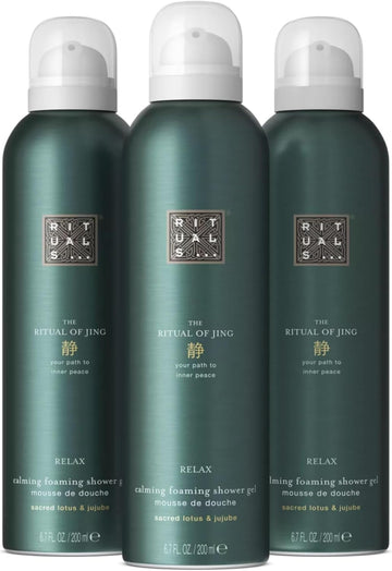 Rituals Shower Foam The Ritual Of Jing, Value Pack - Gel With Lotus Flower And Jujube, Calming Foaming Gel, 3 X 200Ml