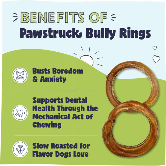 Pawstruck All-Natural 4" Bully Stick Rings for Dogs - Rawhide Free 100% Beef Single Ingredient Dental Chew Treat Bones - Fully Digestible Low Odor - 3 Pack - Packaging May Vary