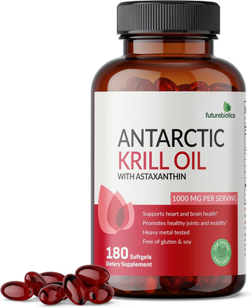 Futurebiotics Antarctic Krill Oil 1000Mg With Omega-3S Epa, Dha, Astaxanthin And Phospholipids - 100% Pure Premium Krill Oil Heavy Metal Tested, Non Gmo – 250 Softgels (125 Servings)