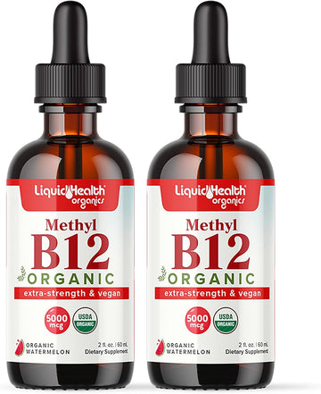 Liquidhealth Organic Methyl Vitamin B12 Methylcobalamin Liquid Drops With Tart Cherry Juice - Boost Energy, Support Immune System, Improve Memory & Concentration - Vegan, Sugar Free, Non-Gmo (2 Pack)