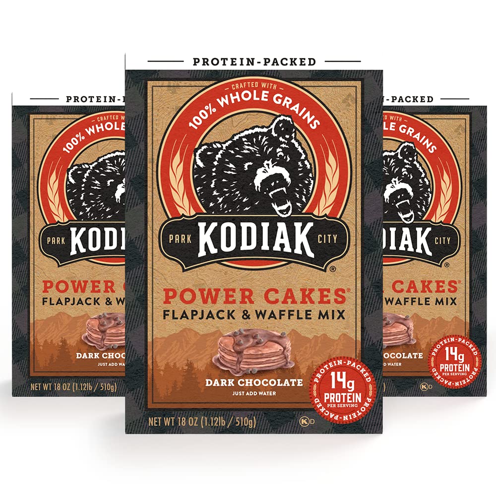 Kodiak Cakes Protein Pancake Power Cakes, Flapjack & Waffle Baking Mix, Dark Chocolate, 18 Ounce, Pack of 3